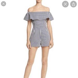 AQUA BLOOMINGDALES Striped Off the Shoulder Romper XS
